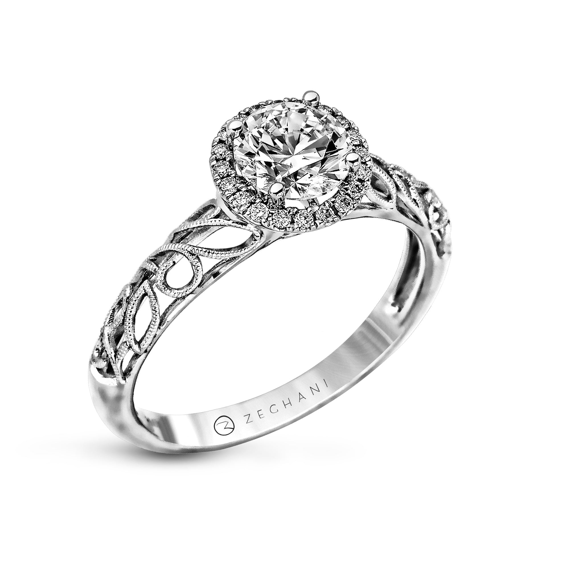 Zeghani 14k White Gold Engagement Ring 826
