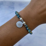Silver Cat Mom Malachite Stone Bracelet