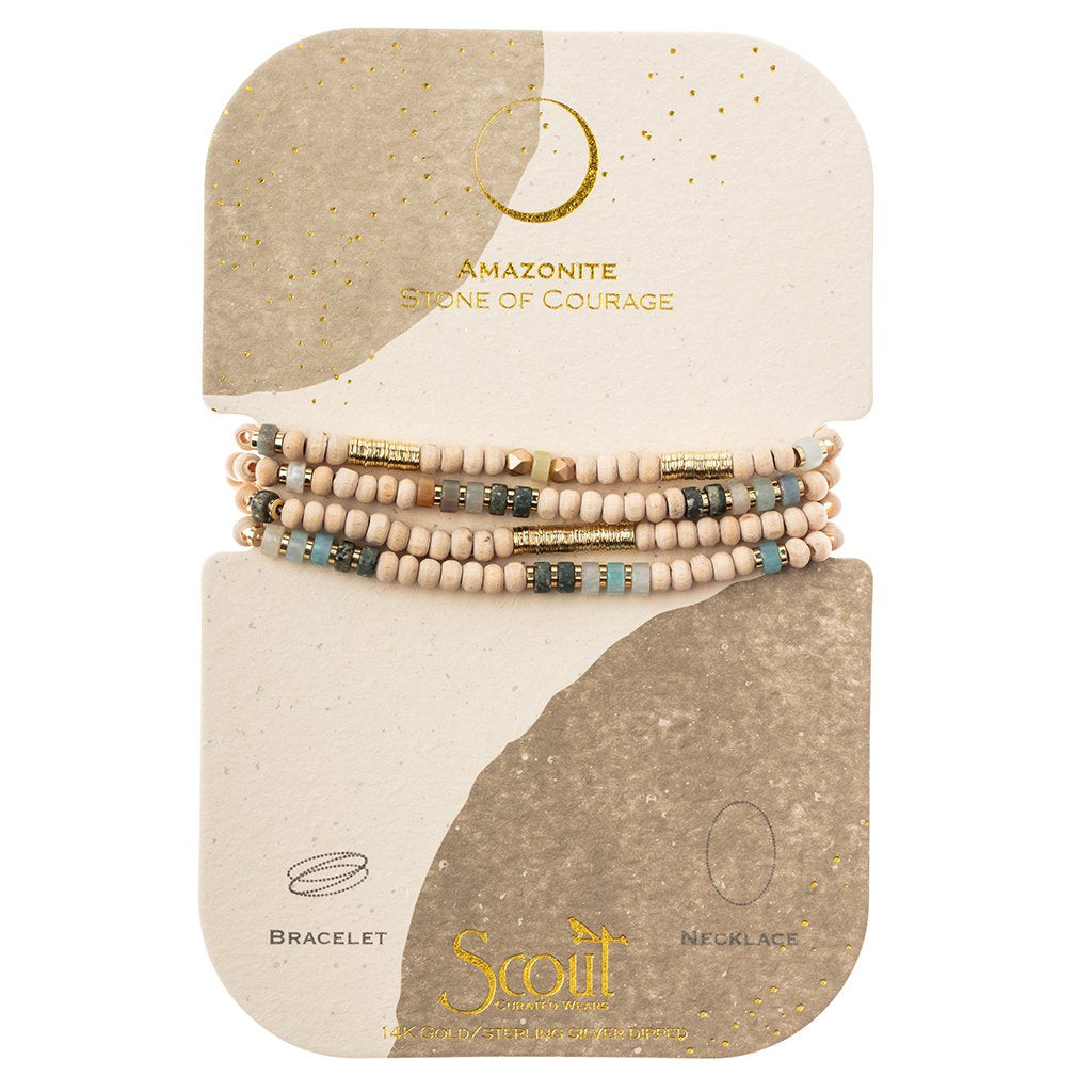 Gold Amazonite Stone of Courage Wood, Stone, and Metal Wrap