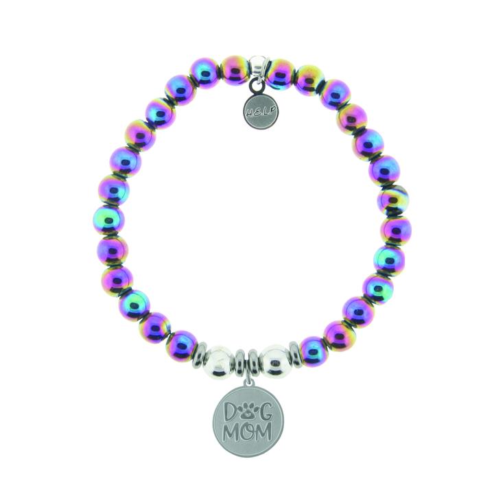 T. Jazelle Help Silver Dog Mom Rainbow Hematite Stone Bracelet