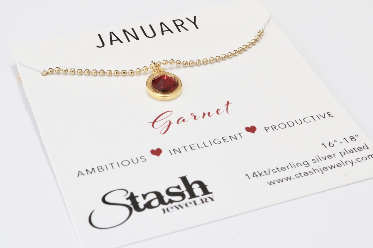 Stash Gold January Birthstone Garnet Crystal Necklace