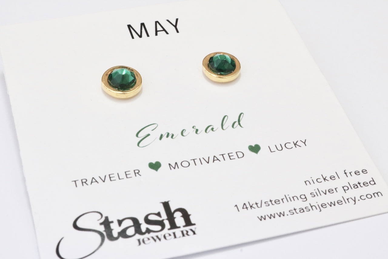 Stash Gold May Birthstone Emerald Crystal Studs