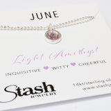 Stash Silver June Birthstone Light Amethyst Crystal Necklace