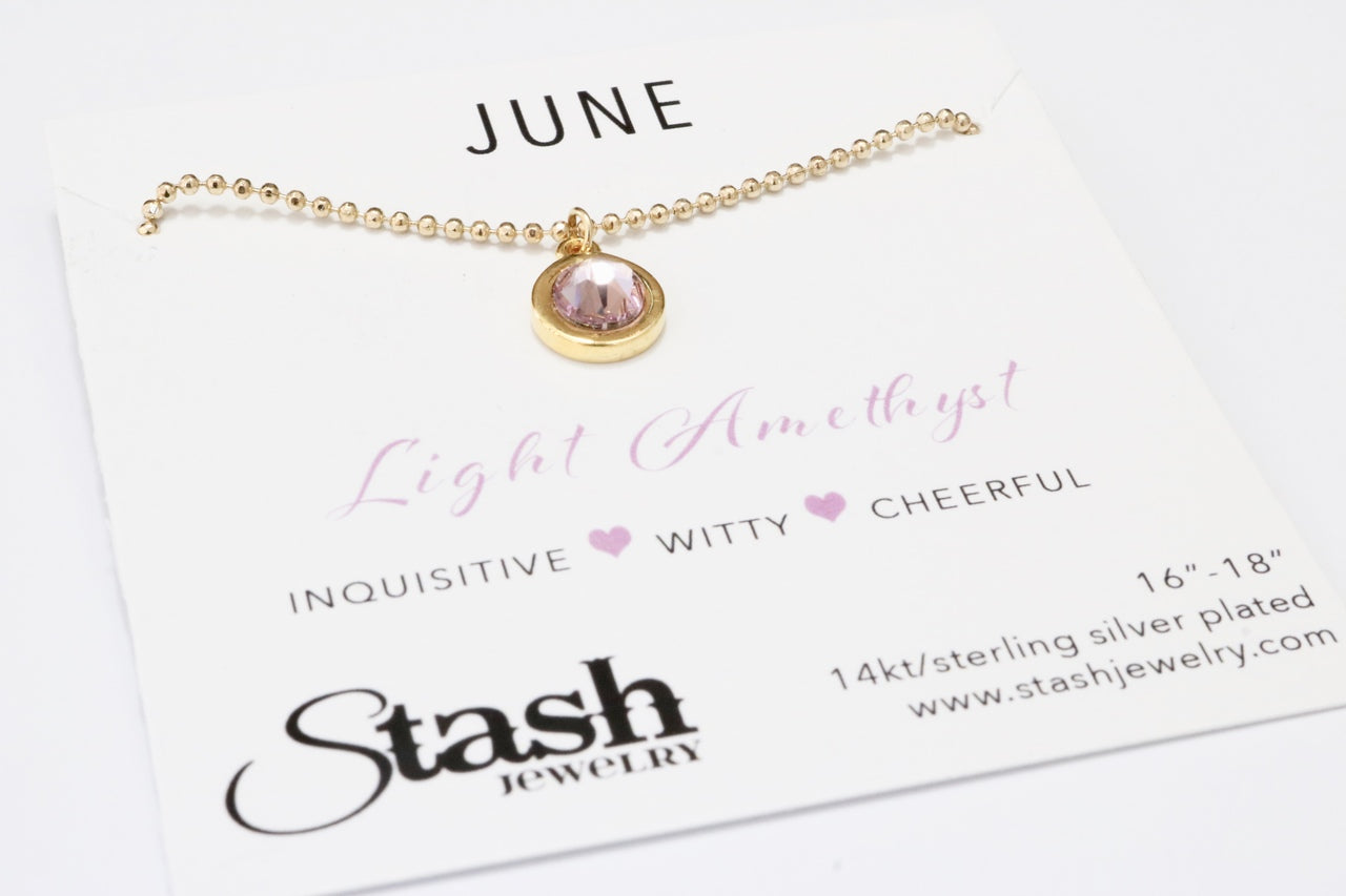Stash Gold June Birthstone Light Amethyst Crystal Necklace