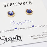 Stash Gold September Birthstone Sapphire Crystal Studs