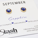 Stash Gold September Birthstone Sapphire Crystal Studs