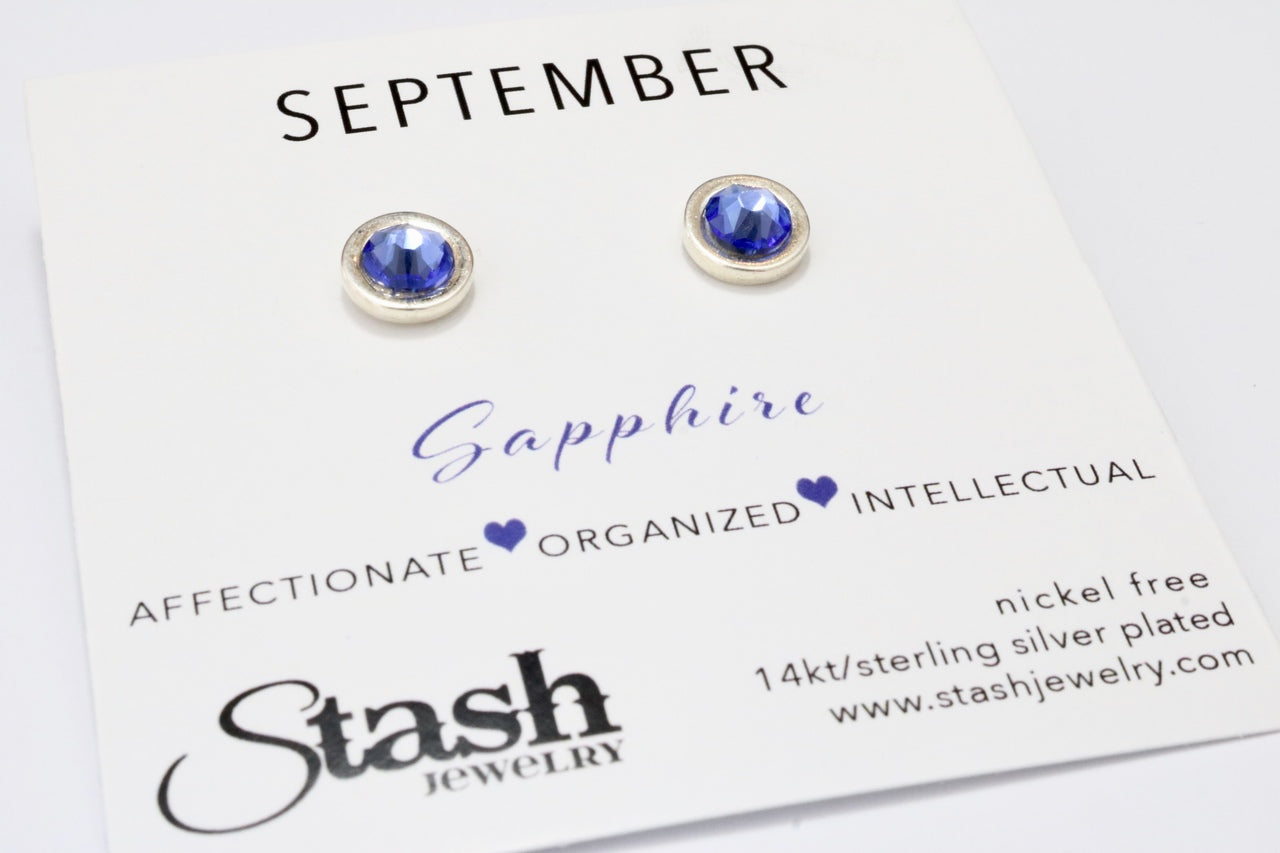 Stash Silver September Birthstone Sapphire Crystal Studs