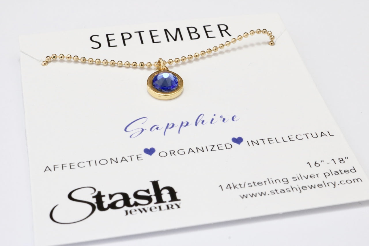 Stash Gold September Birthstone Sapphire Crystal Necklace