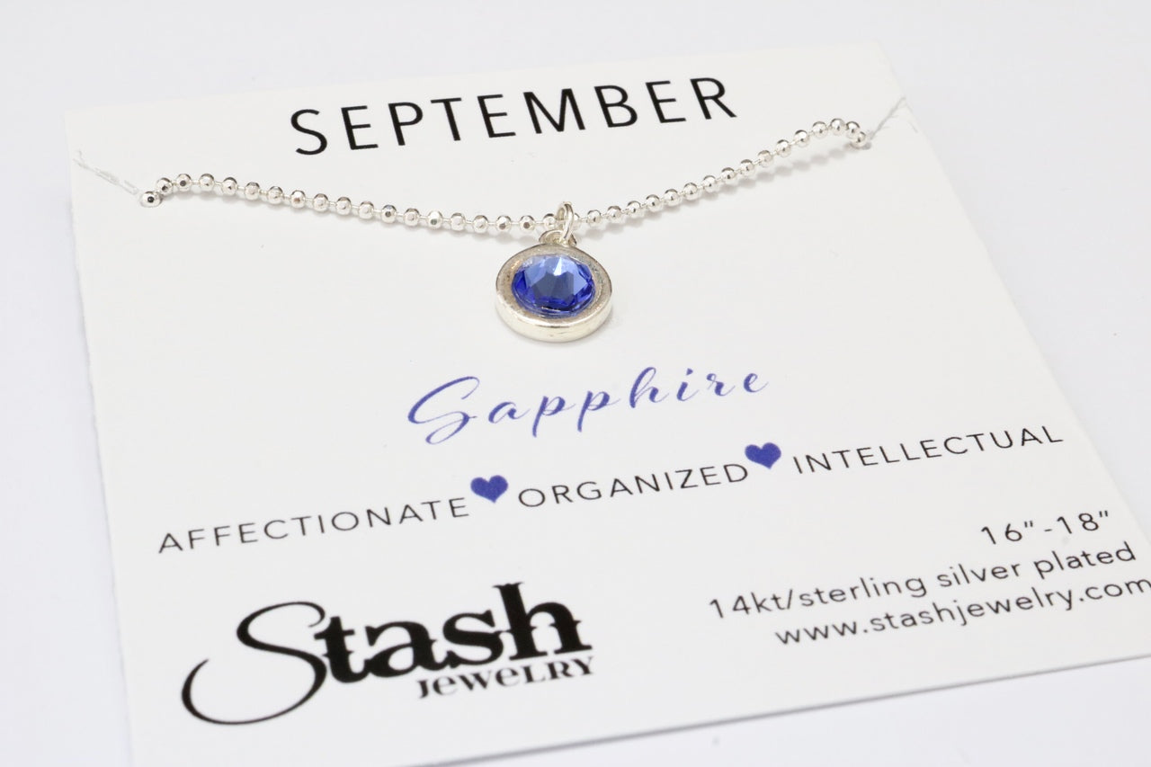 Stash Silver September Birthstone Sapphire Crystal Necklace