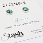 Stash Silver December Birthstone Blue Zircon Crystal Studs