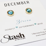 Stash Gold December Birthstone Blue Zircon Crystal Studs