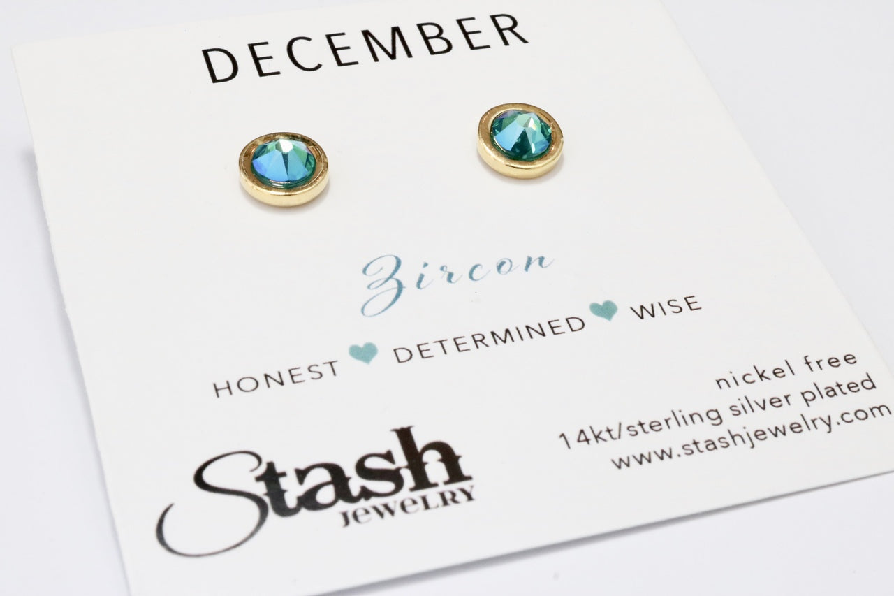 Stash Gold December Birthstone Blue Zircon Crystal Studs