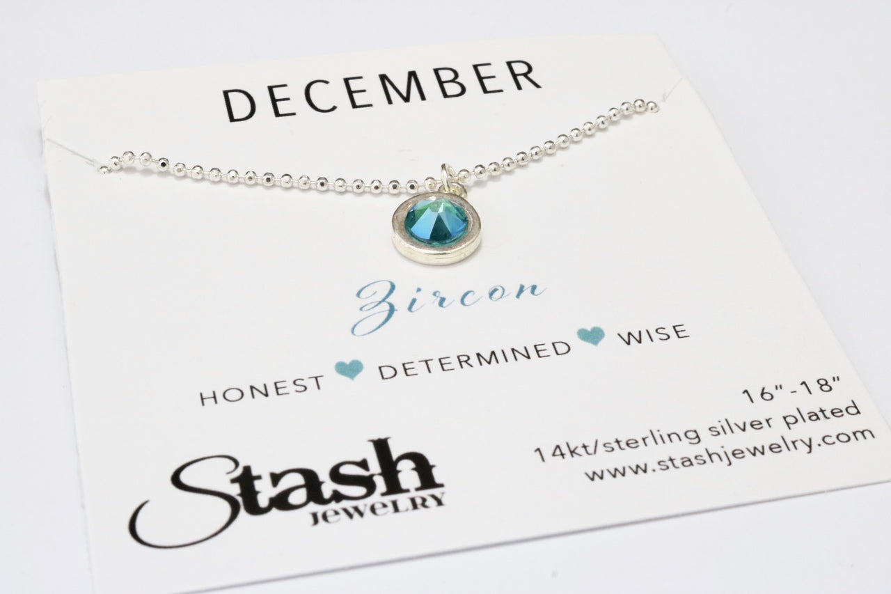 Stash Silver December Birthstone Blue Zircon Crystal Necklace