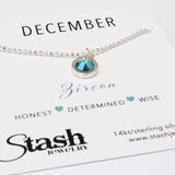 Stash Silver December Birthstone Blue Zircon Crystal Necklace