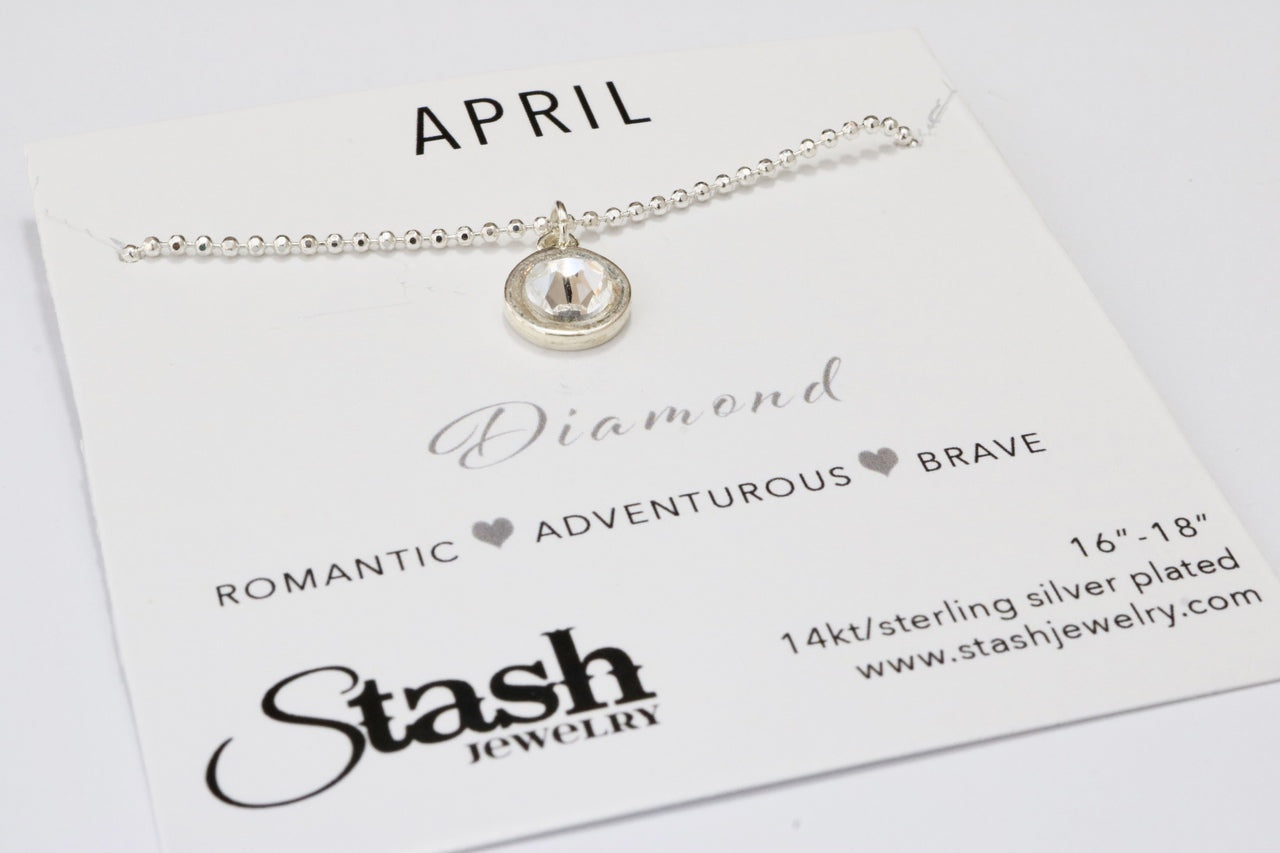 Stash Silver April Birthstone Diamond Crystal Necklace