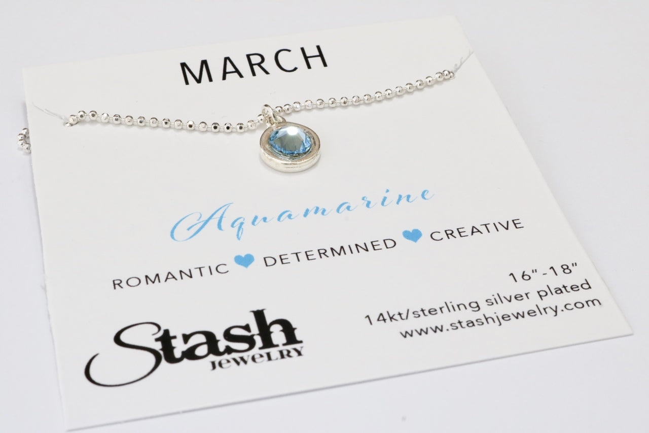Stash Silver March Birthstone Aquamarine Crystal Necklace