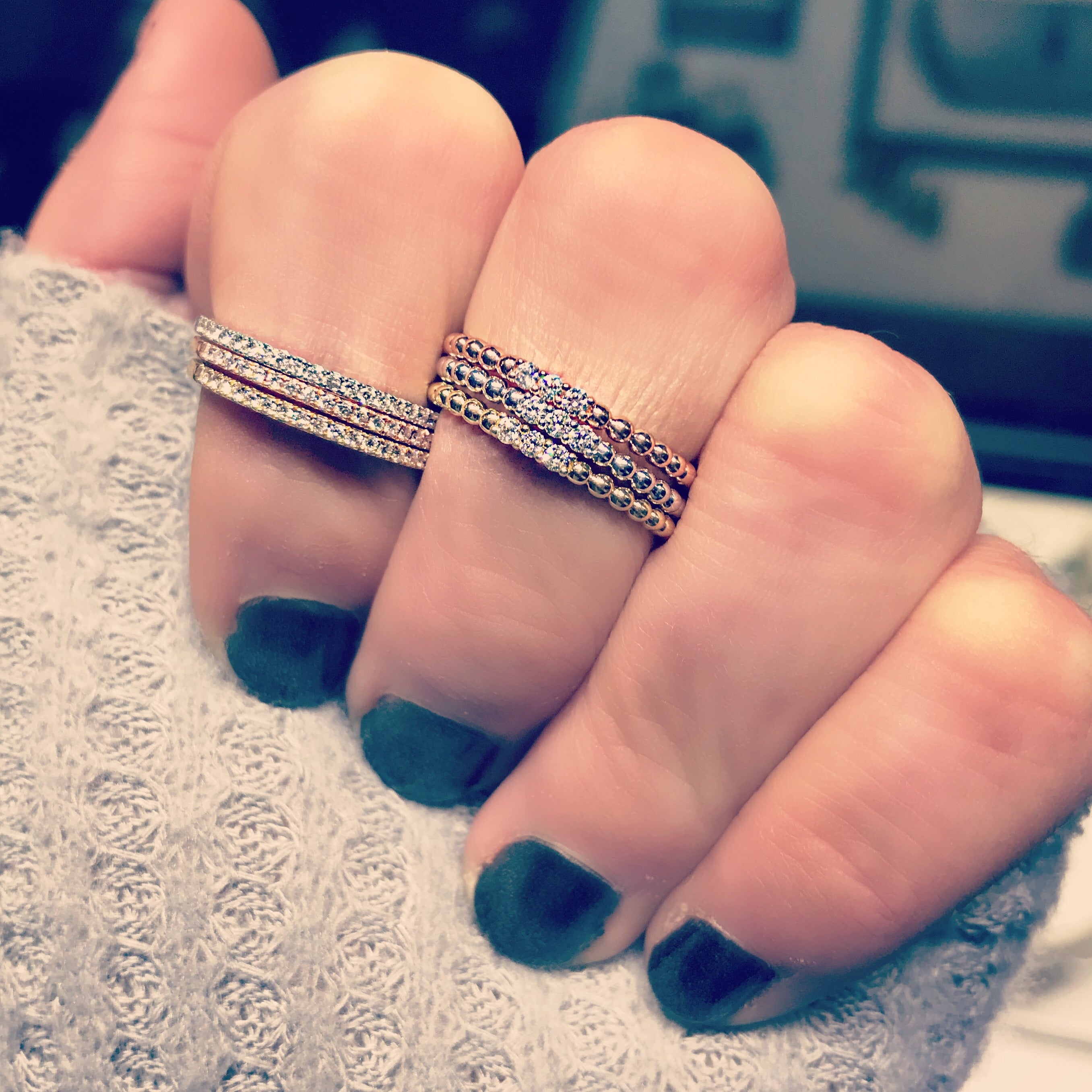 14k Gold Three-Tone .18ct Diamond Stackable Rings – Nespoli Jewelers