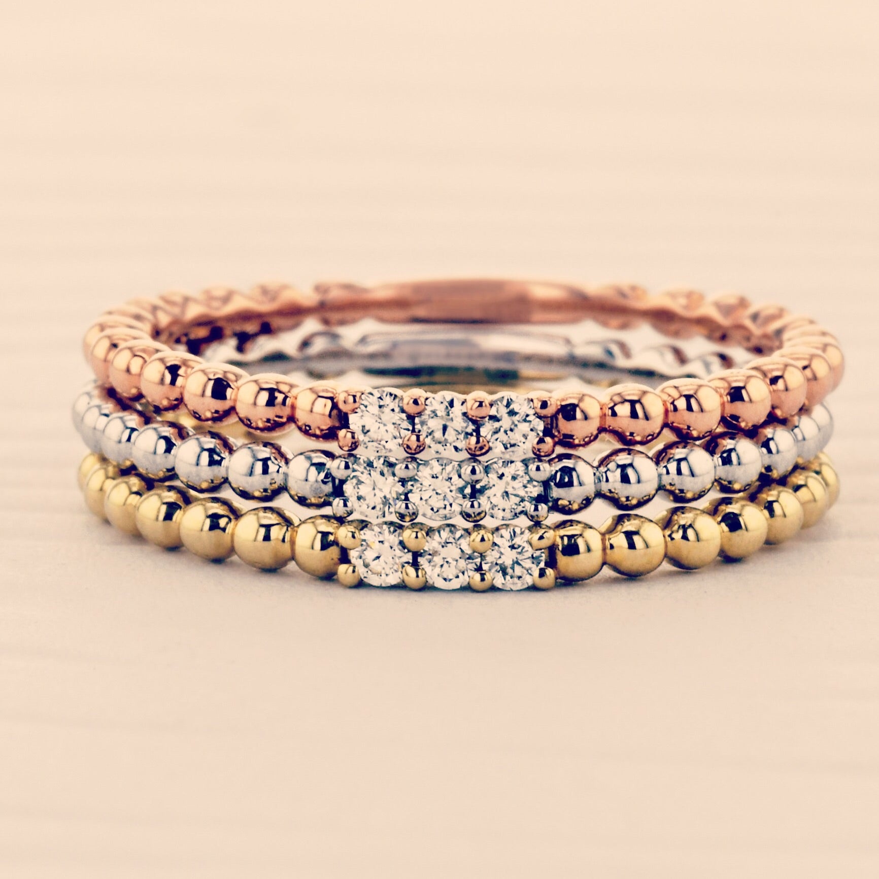 14k Gold Three-Tone .18ct Diamond Stackable Rings – Nespoli Jewelers