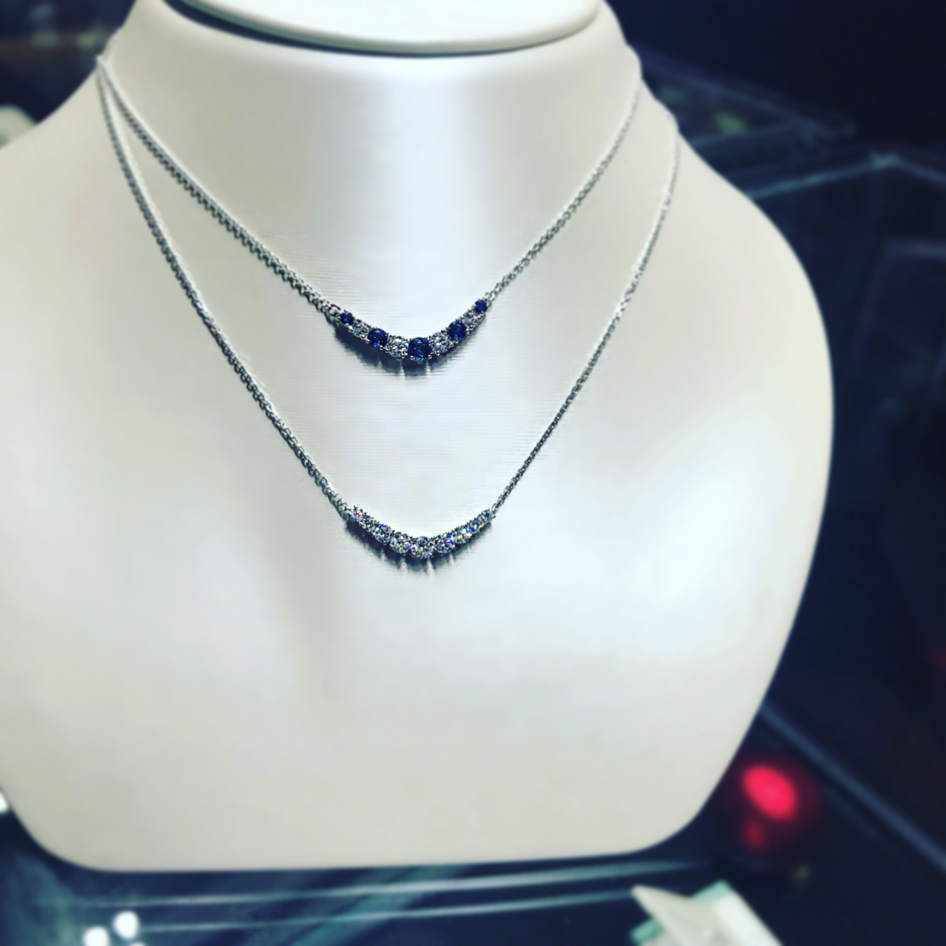 14k White Gold Diamond and Sapphire Necklaces