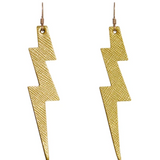 Gold Leaf Lightening Bolt Leather Earrings