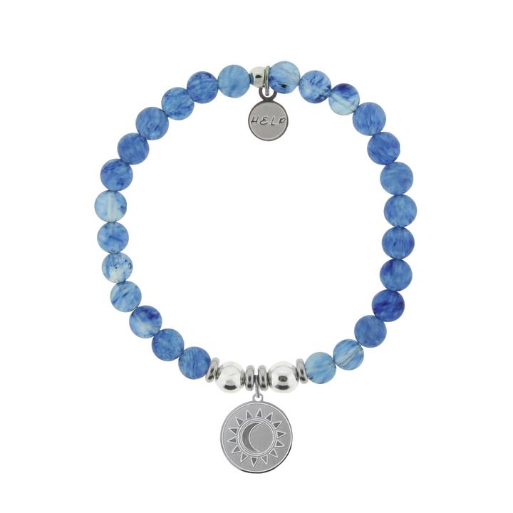 T. Jazelle HELP Silver Sun and Moon Blueberry Quartz Stone Bracelet
